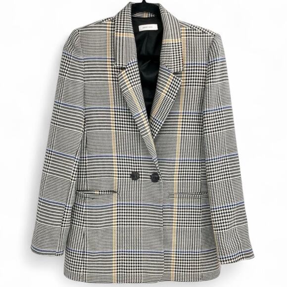 ANINE BING Madeleine Houndstooth Plaid Blazer Black Yellow & Blue M - Picture 6 of 10